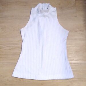 Vintage- White, High-Neck, Sleeveless, Ribbed Top- I.O.U. - Size Small